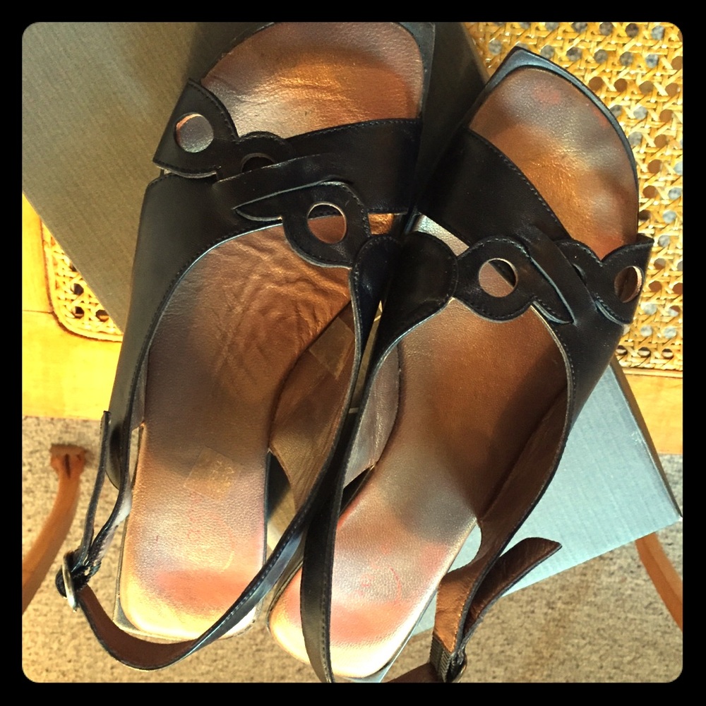 Wedge heel sling back leather sandal